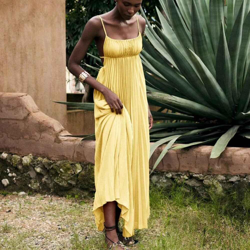 Yellow Sexy Women's Sleeveless Bohemian Tropical Holiday Dress - Picture 4 of 9